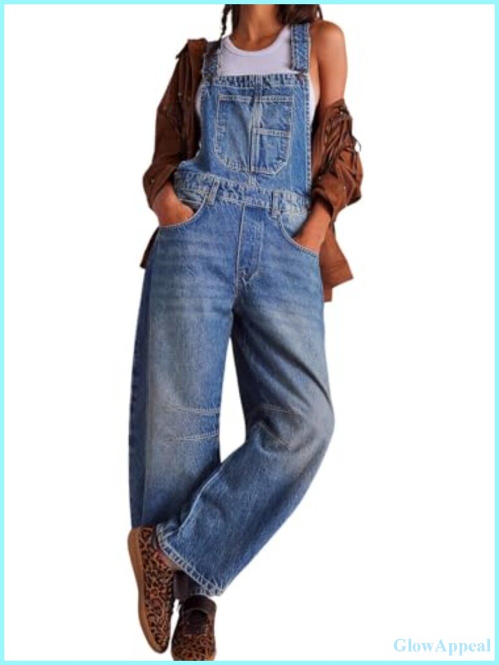 Women's Baggy Y2K Denim Overalls Wide Leg Bib Jumpsuit Cotton
